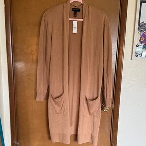 Lane Bryant Camel Open-Front Long Pocket Cardigan